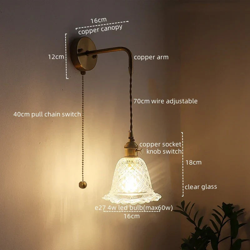 Copper Glass Nordic LED Wall Lights for Balcony Bedroom Mirror Bathroom