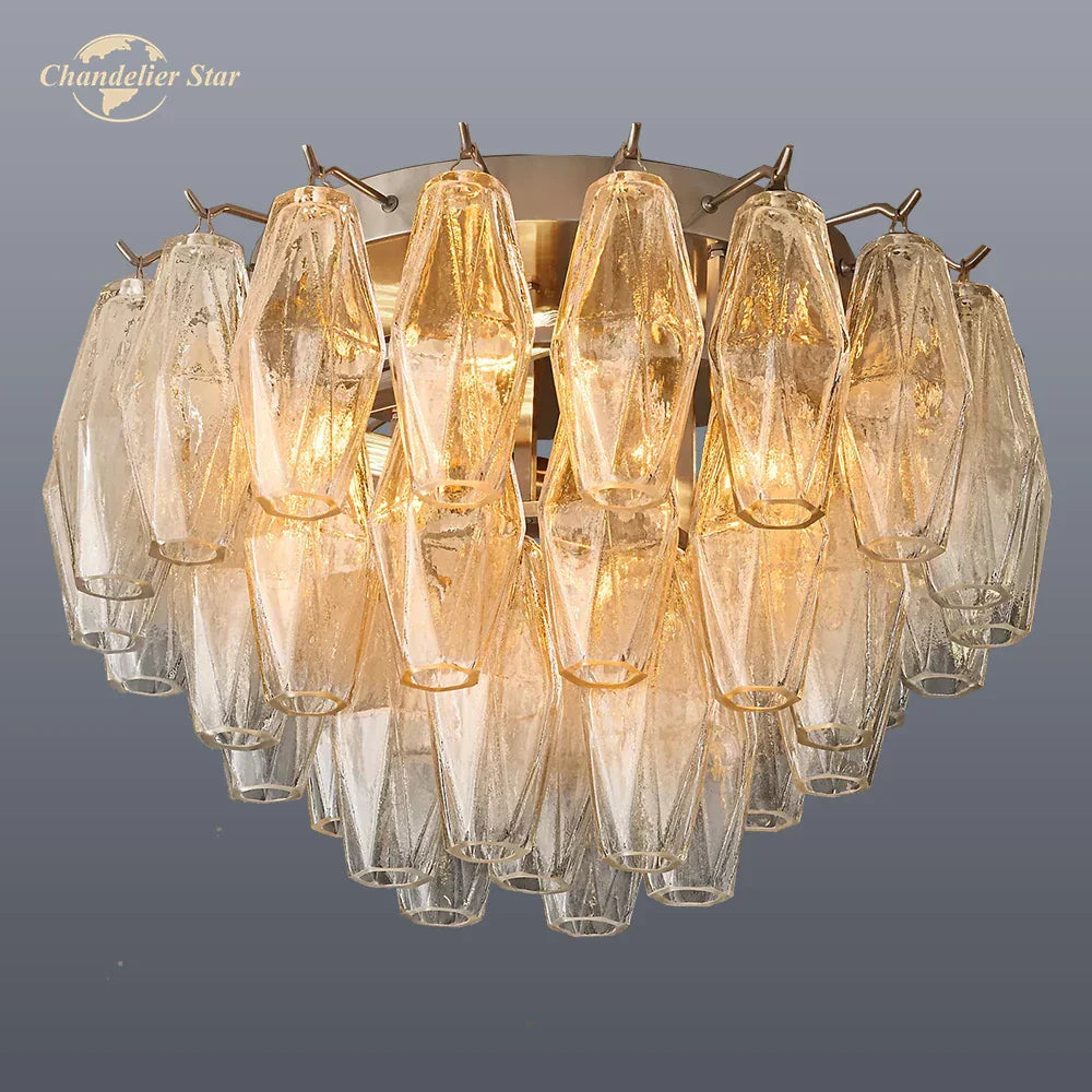 LED Glass Flushmount Ceiling Lamp Modern Round Fixture - Brass Finish