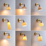 White Ceramic LED Wall Sconce with Pull Chain Switch & Rotate Copper Finish