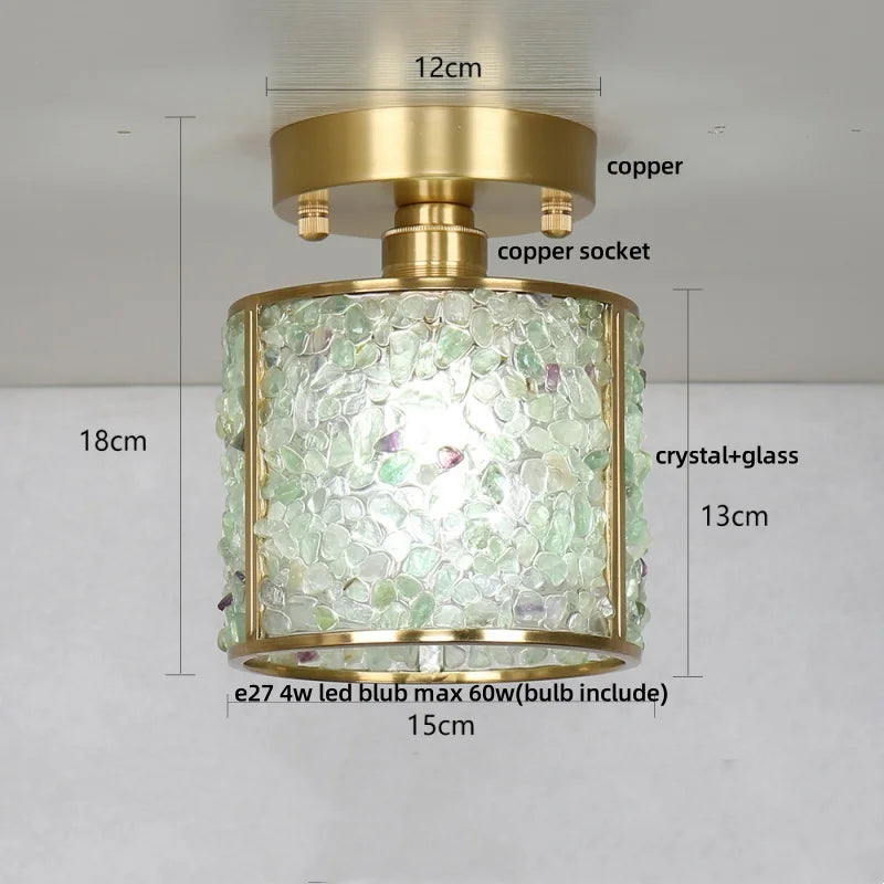 Copper Canopy LED Ceiling Light Glass Crystal Nordic Modern Decor for Home