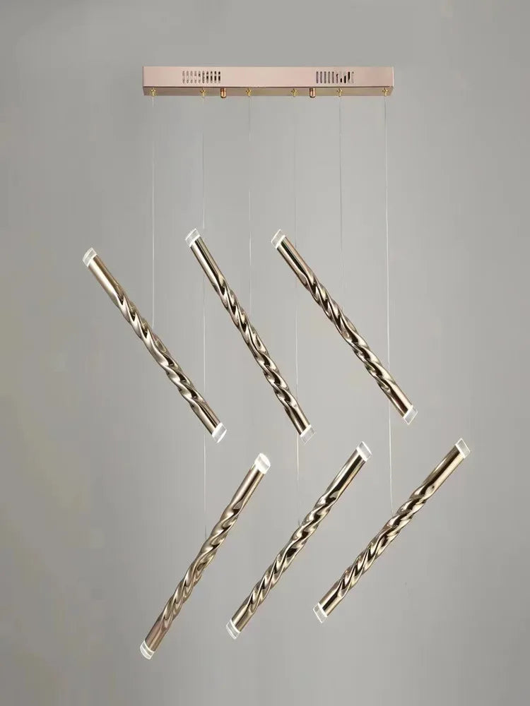 Modern LED Spiral Chandelier Cylinder Gold Chrome for Penthouse Villa