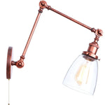Adjustable Glass Swing Arm LED Wall Sconce with Pull Chain Switch