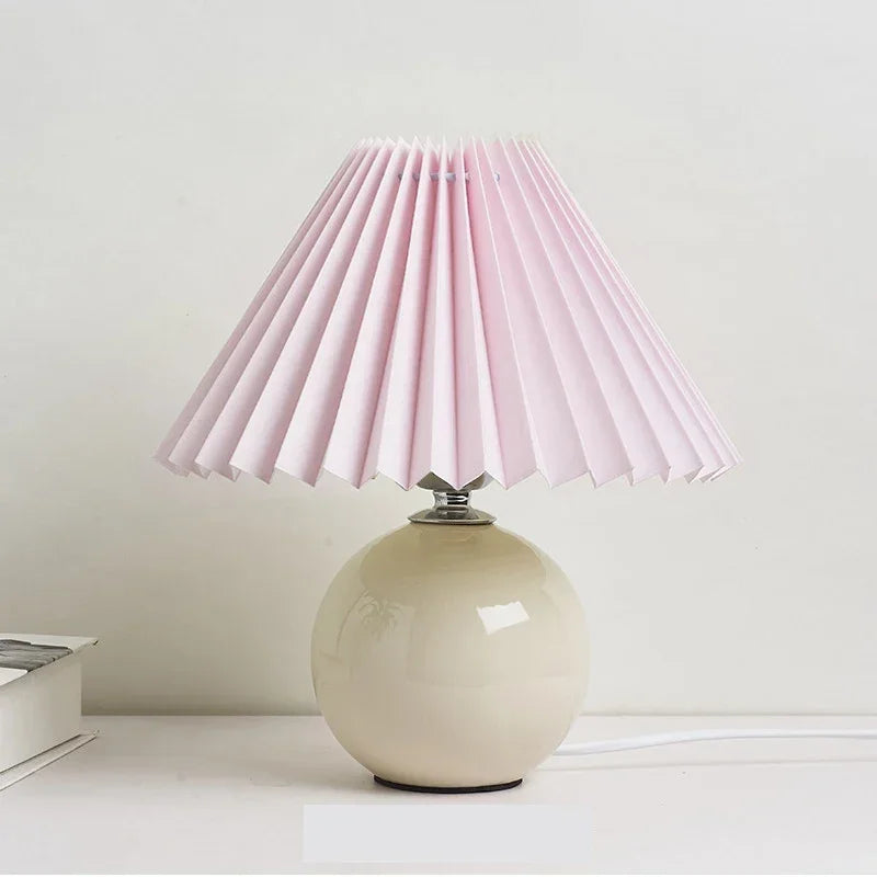 Nordic Ceramics Table Lamp - Modern Desk Light with Pleated Lampshade for Cozy Home Lighting