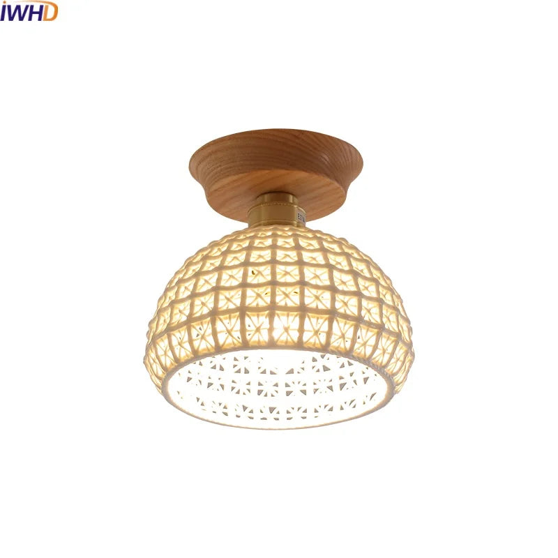 Copper Wood LED Ceiling Lamp Ceramic Modern Ceiling Lights for Home Decor