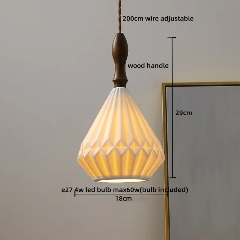 Ceramic Wood Pendant Light - Nordic Modern LED Hanging Lamp for Home Decor