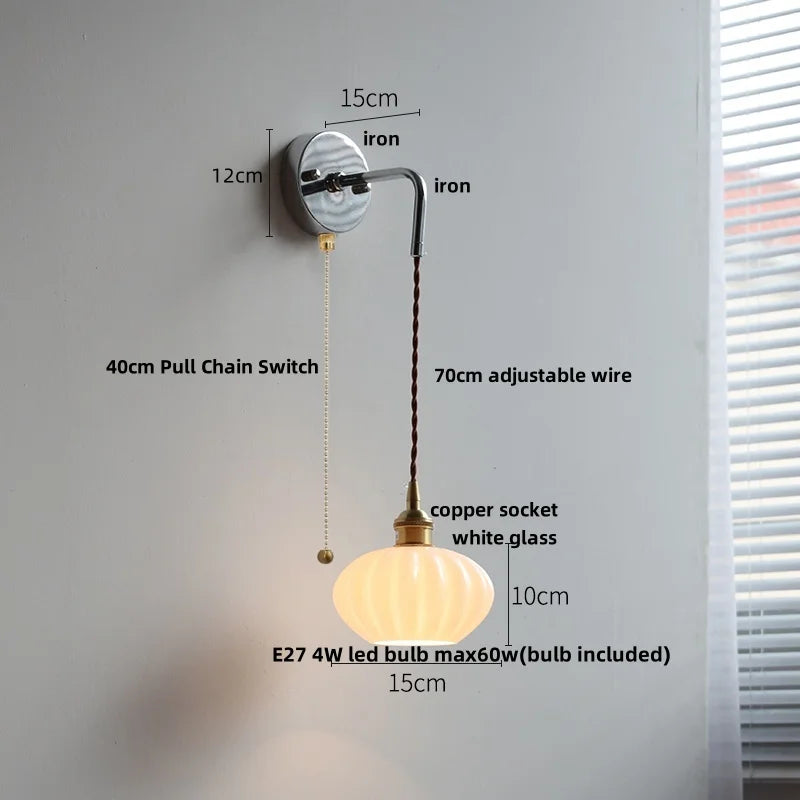 Afralia™ Ceramic LED Wall Lamp with Pull Chain Switch, Adjustable Stair Light Sconce