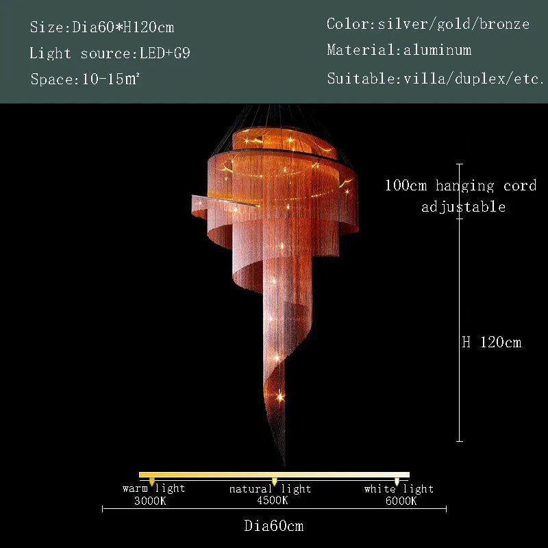 Gold Tassel LED Chandelier for High Ceilings - Elegant Home Decor Lighting