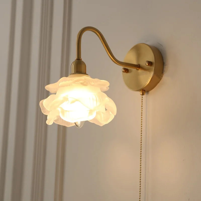 Brass LED Wall Lights Pull Chain Switch Clear Glass Modern Vanity Mirror Light
