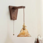 Walnut Copper LED Wall Lamp Sconce with Pull Chain Switch, Nordic Stair Light Fixtures
