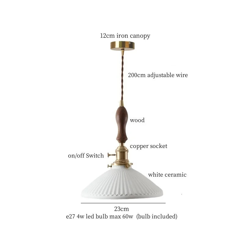 Ceramic Wood LED Pendant Light Fixtures for Bar, Bedroom, Living Room