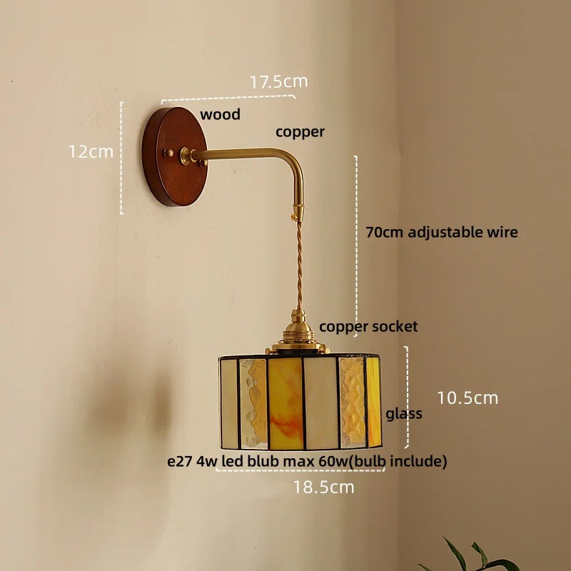 Adjustable LED Wall Lamp Sconce Copper Wood Glass Stair Light