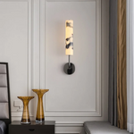 Carbon Steel LED Wall Lamp with Pull Chain Switch & Marble Stone Fixtures