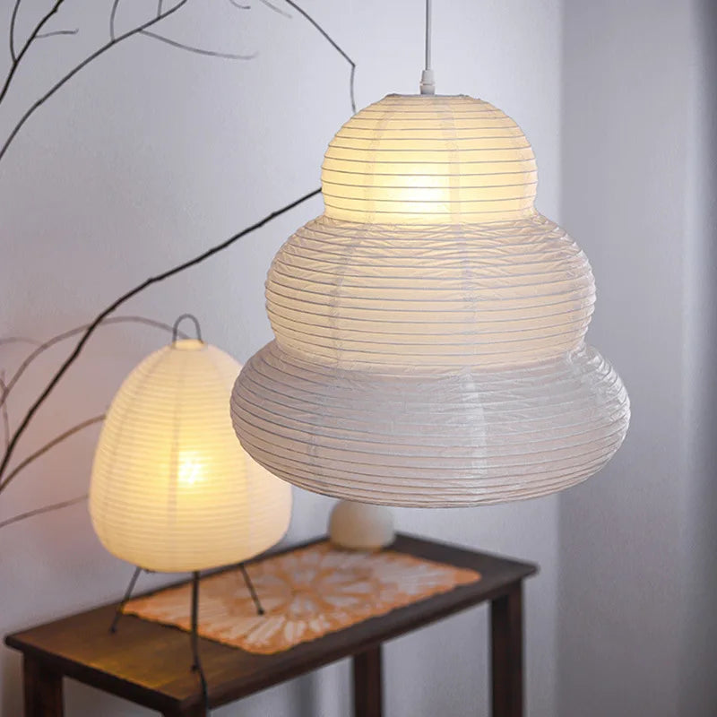 Wabi-sabi Rice Paper Pendant Lights Japanese Chandelier Home Decor Hanging Light