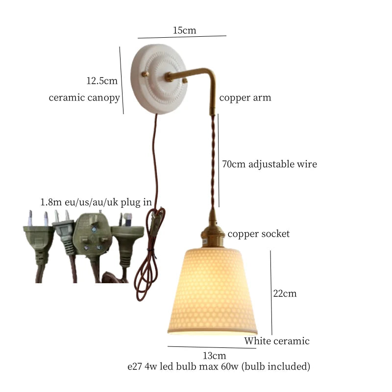 Afralia™ Adjustable LED Wall Sconce Lamp Stripe Ceramic Copper Mirror Bedside