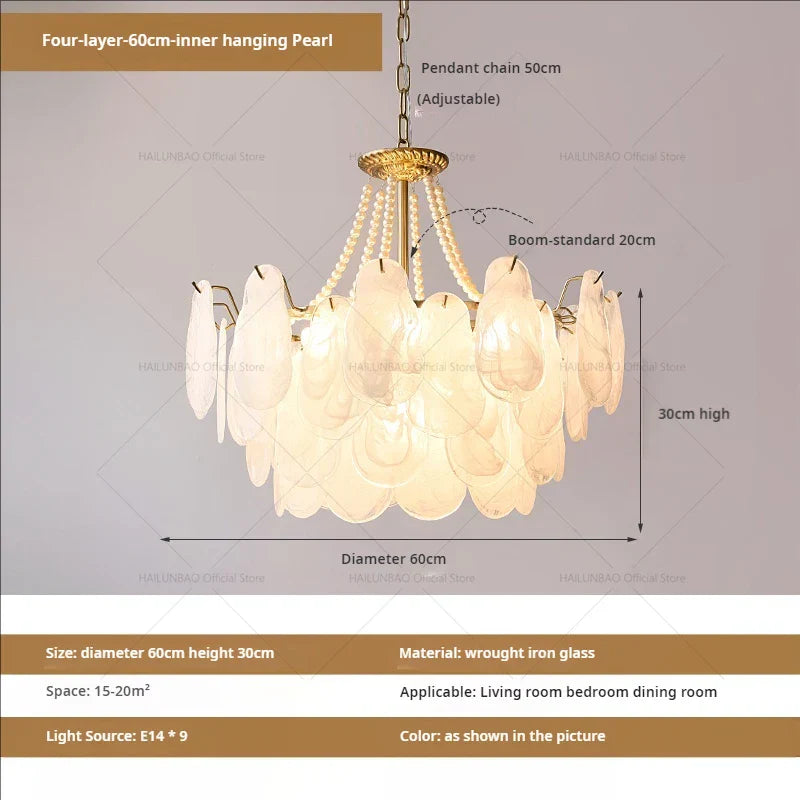 French Chandelier Garden Light with K9 Crystal | Elegant Pearl Shell Design