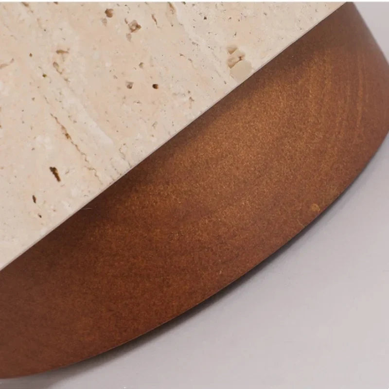 Yellow Travertine LED Ceiling Lamp Wood Canopy Nordic Modern Light Fixture