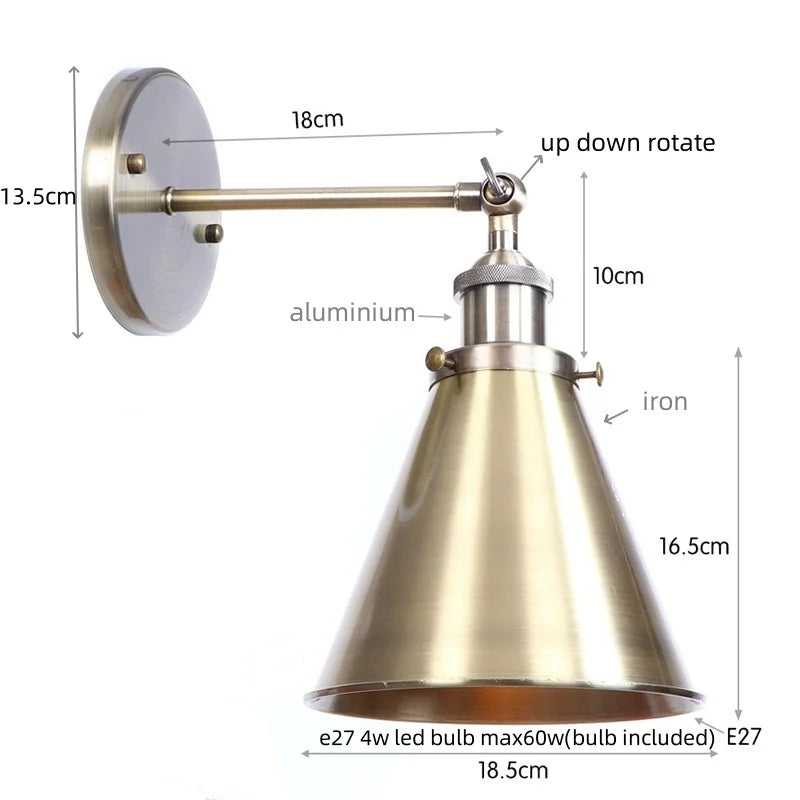 Afralia™ Iron LED Wall Lamp Vintage Style Wandlamp Industrial Luminaire