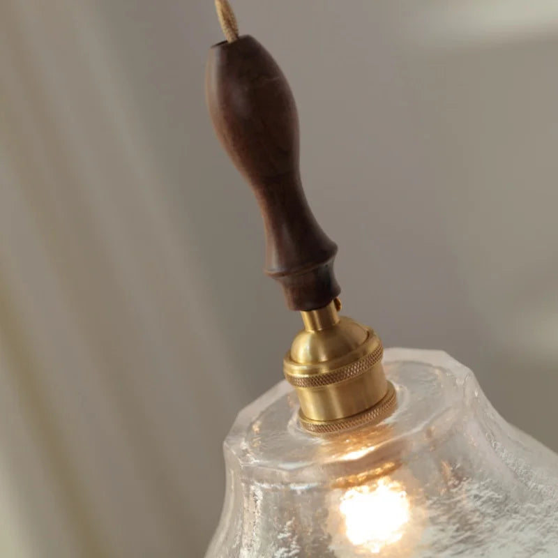 Walnut Wood Clear Glass LED Pendant Lamp - Nordic Modern Hanging Light