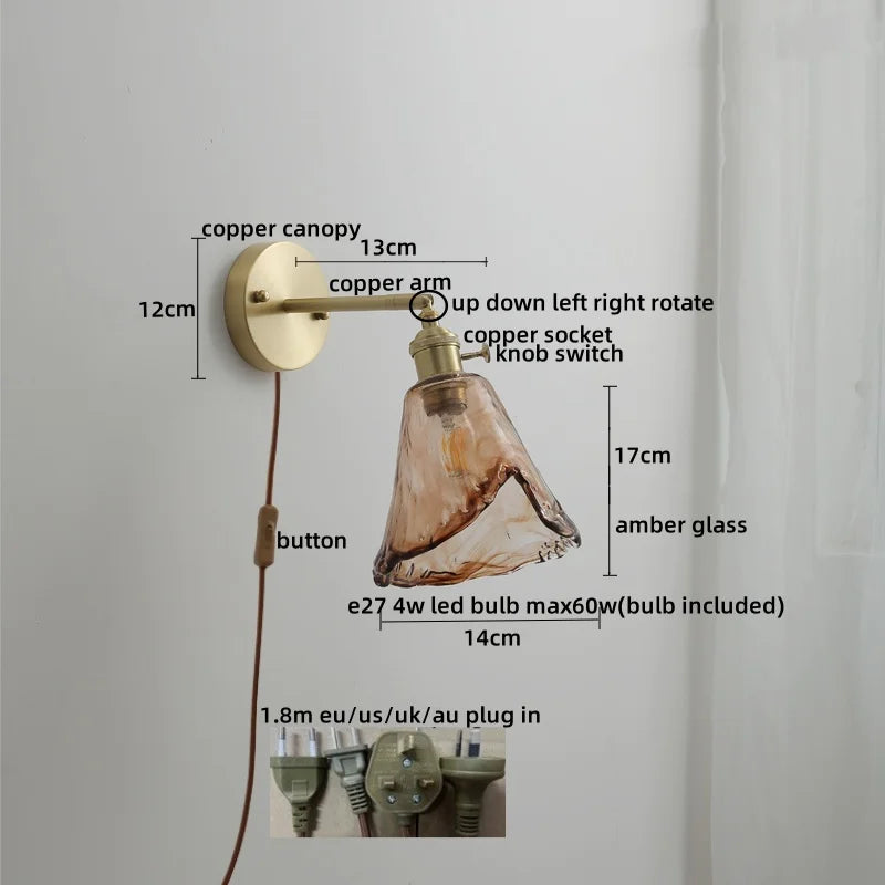 Nordic Glass Copper Wall Lights for Bedroom Living Room Home Decor