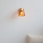 Amber Glass LED Wall Sconce Nordic Modern Wood Pull Chain Switch Stair Light