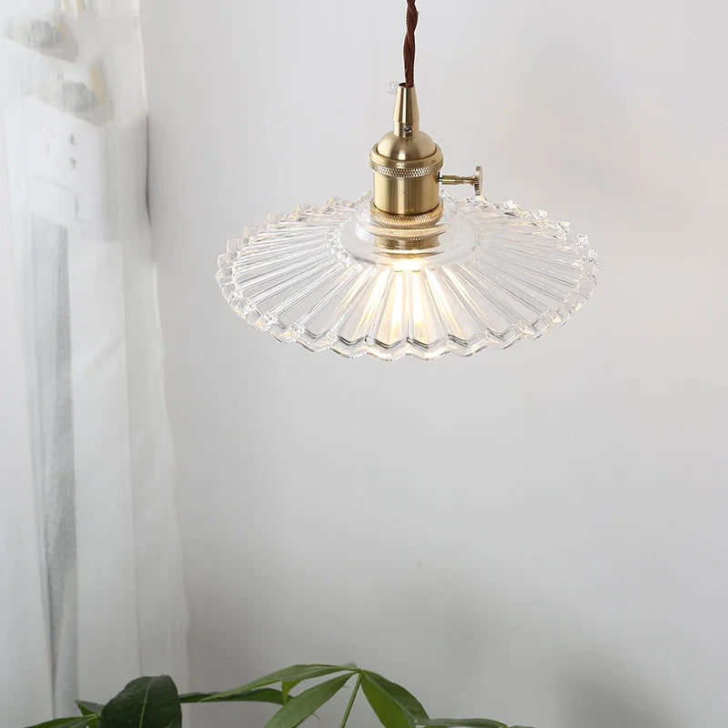 Glass Copper LED Pendant Lamp with Wire Adjustment & Knob Switch