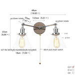 Retro LED Wall Light with Pull Chain Switch, 2 Heads Sconce for Living Room