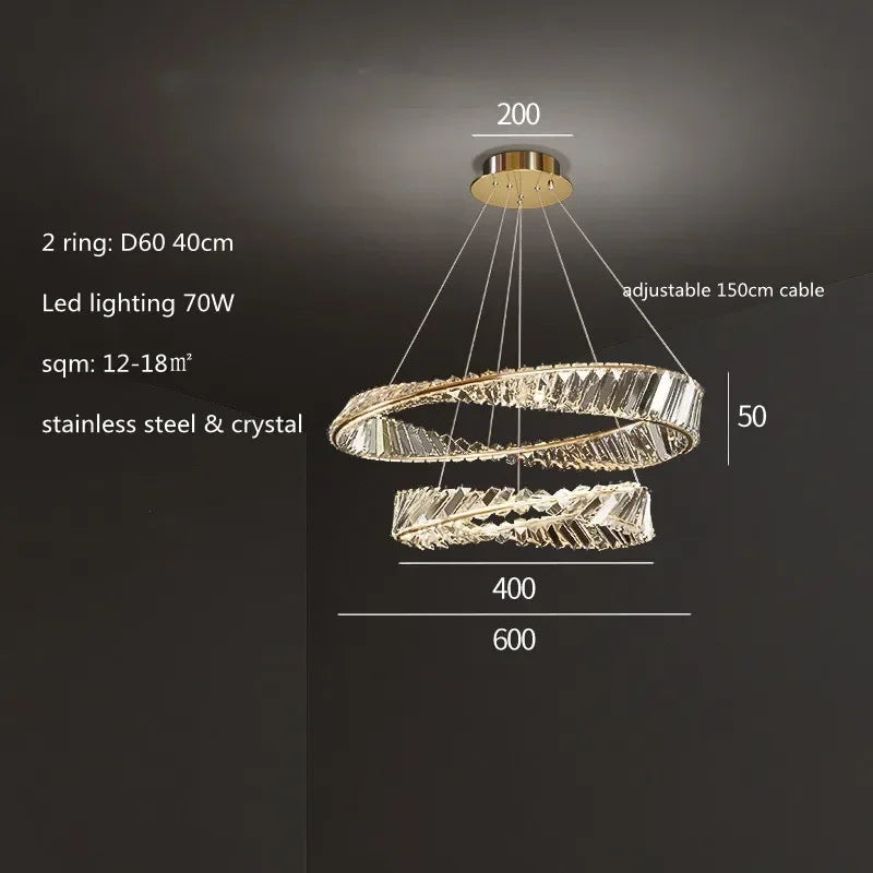 Luxury Gold Crystal Pendant Lights Dimmable LED Modern Living Room Fixture