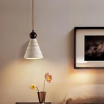 Wood Stone LED Pendant Lamp Yellow Travertine Vintage Hanging Luminaria