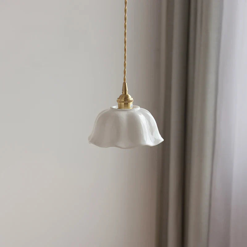 White Ceramic LED Pendant Lamp, Nordic Modern Hanging Light with Adjustable Copper Socket