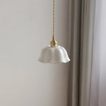 White Ceramic LED Pendant Lamp, Nordic Modern Hanging Light with Adjustable Copper Socket