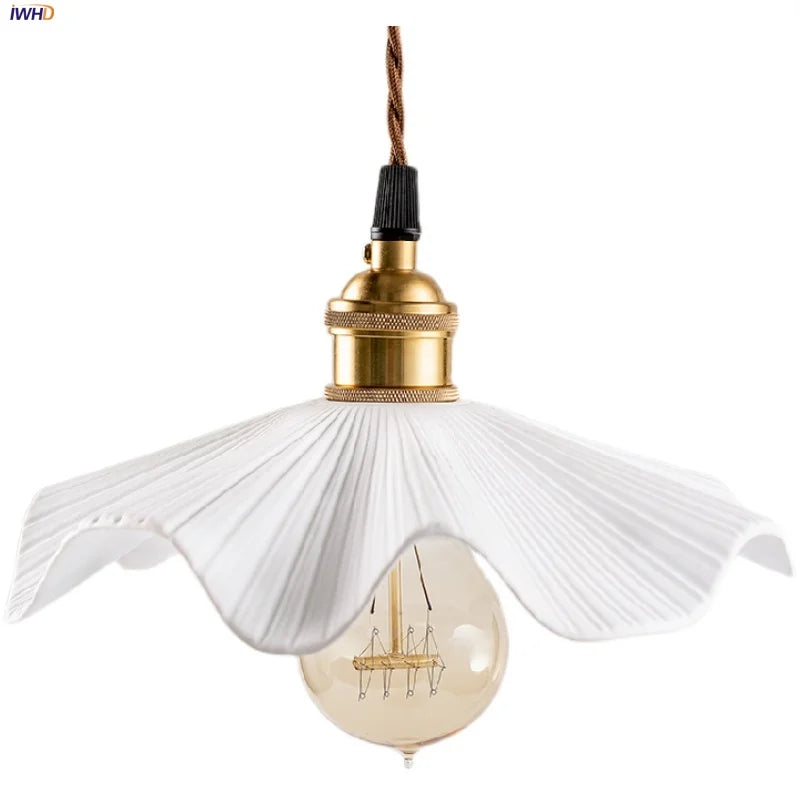 Nordic Modern LED Pendant Lights Living Room Ceramic Flower Hanging Lamp