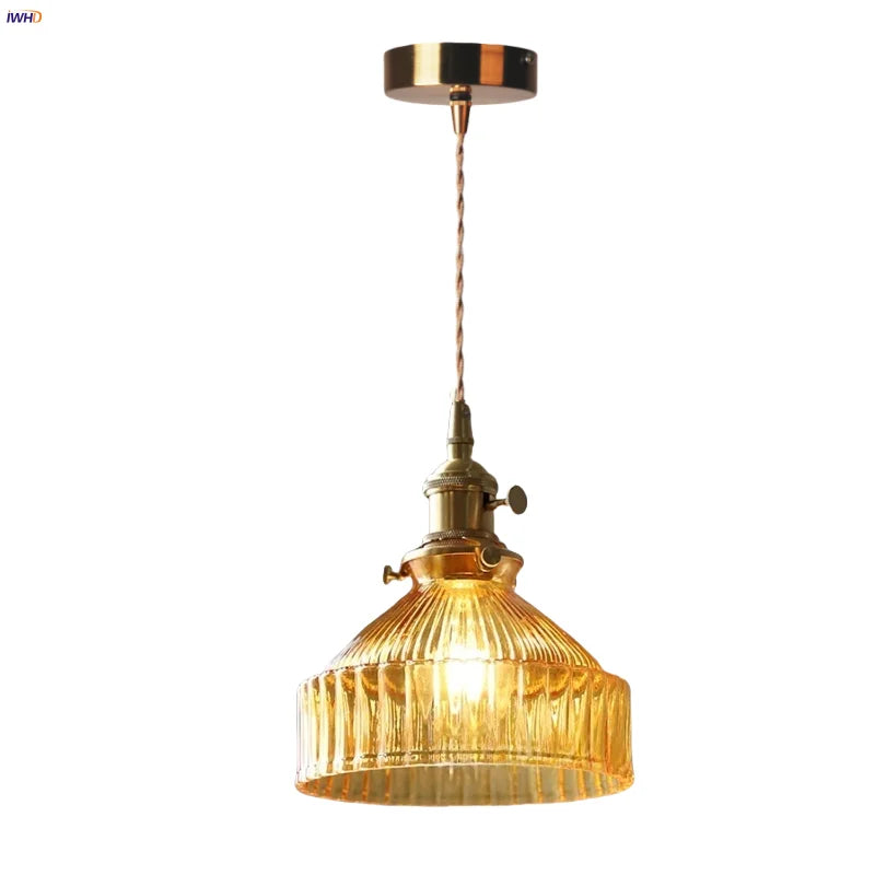 Amber Glass LED Pendant Light Fixture Modern Home Lighting Plafond Lamp