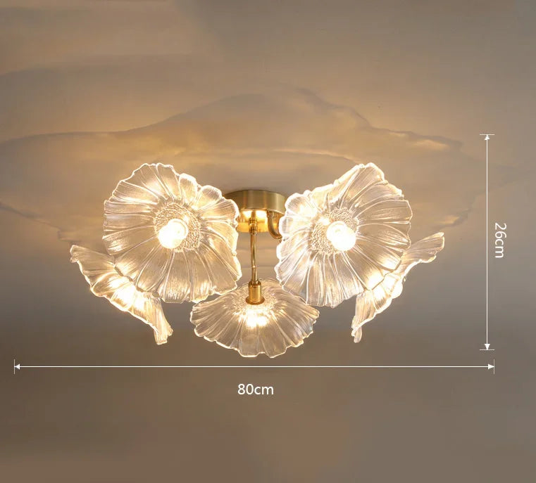 Lotus Leaf Glass Ceiling Chandelier with E14 Bulb
