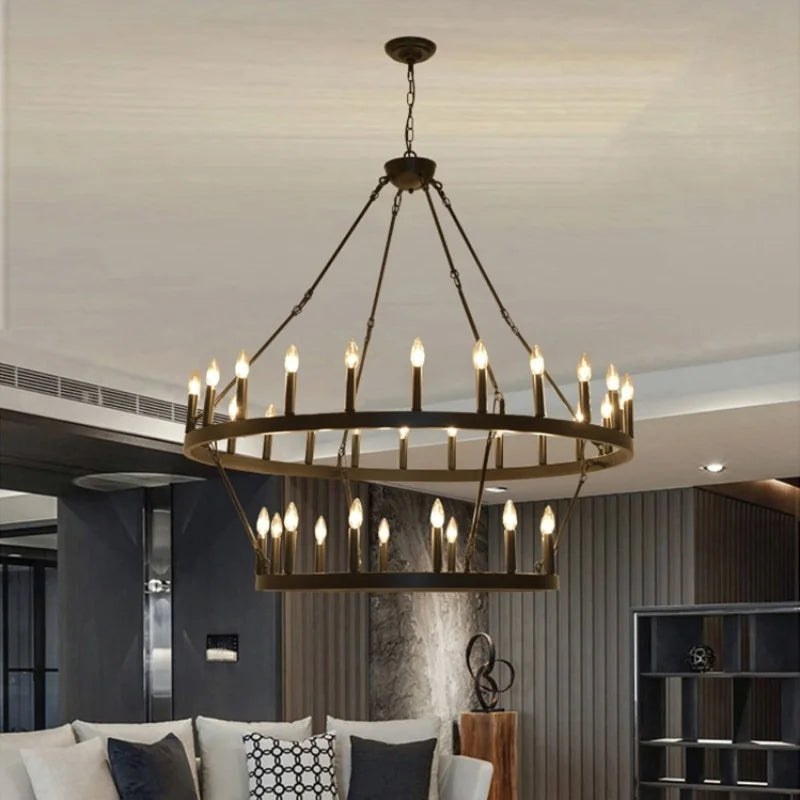 Afralia™ Black Metal LED Pendant Chandelier for Living Room and Stairs