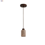 Afralia™ Wabi Sabi LED Pendant Light - Yellow Travertine Brown Wood - Modern Stone Hang Lamp