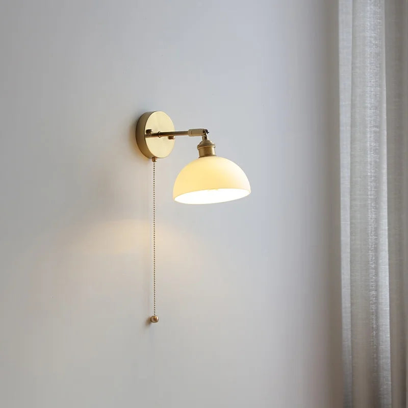 Glass LED Wall Sconce Pull Chain Switch Modern White Stair Light