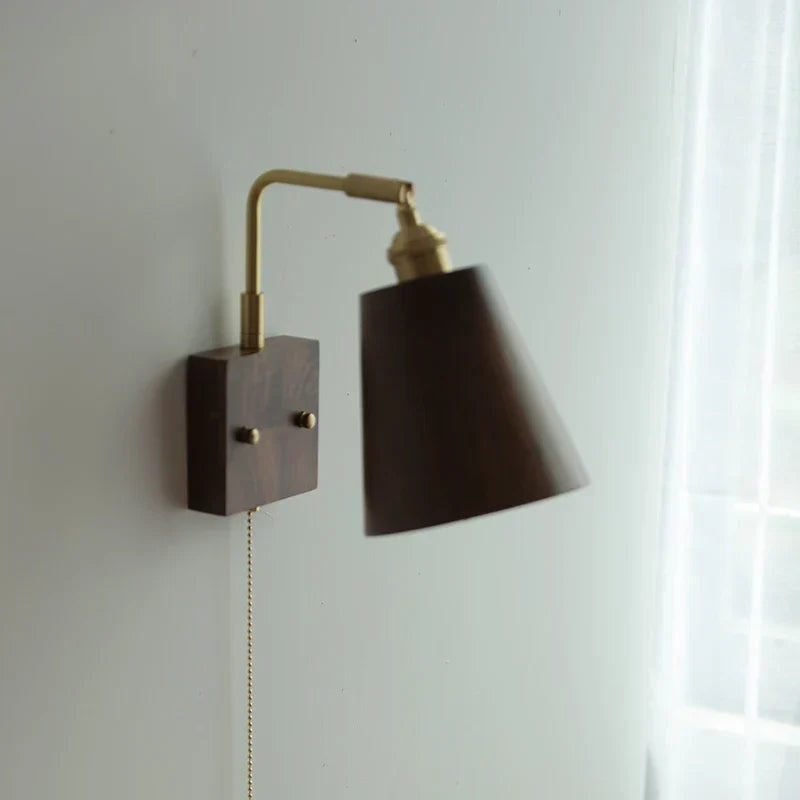 Loft Wood LED Wall Light Fixture Rotatable Bedside Lamp Vintage Walnut