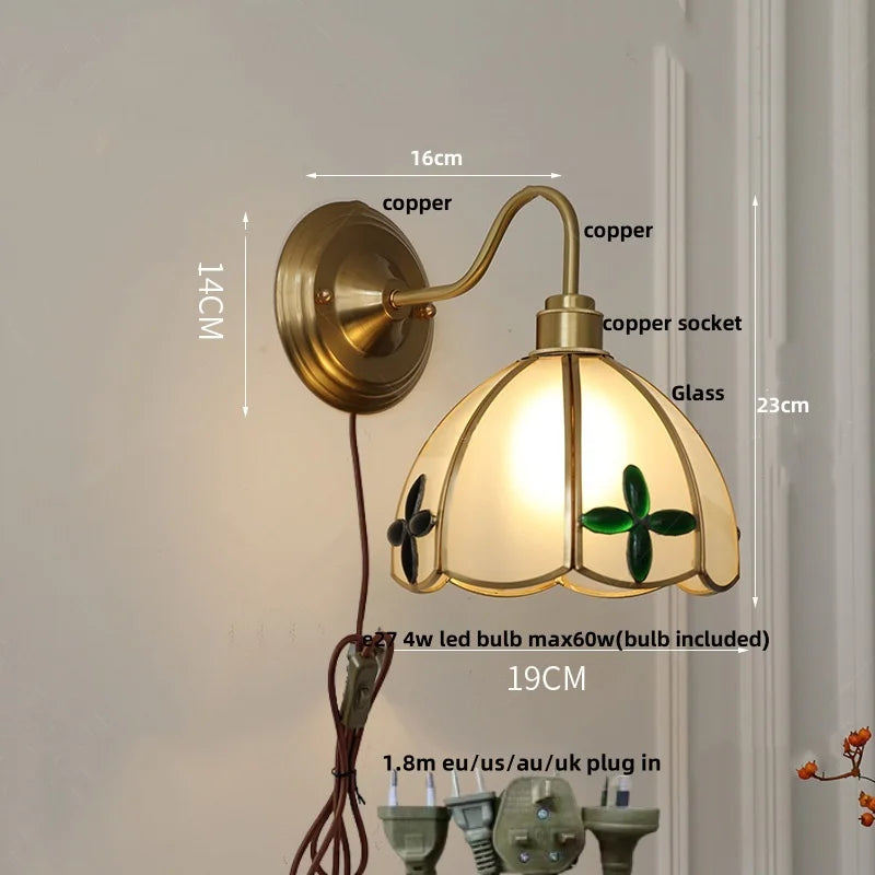 Glass Brass Wall Sconce LED Light Fixture for Dining Living Room