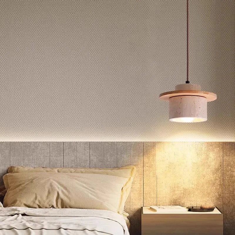 Yellow Travertine Stone LED Pendant Light for Bedside Living Room Decor
