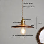 Amber Glass LED Pendant Light Fixture, Vintage E27 Copper Hanging Lamp