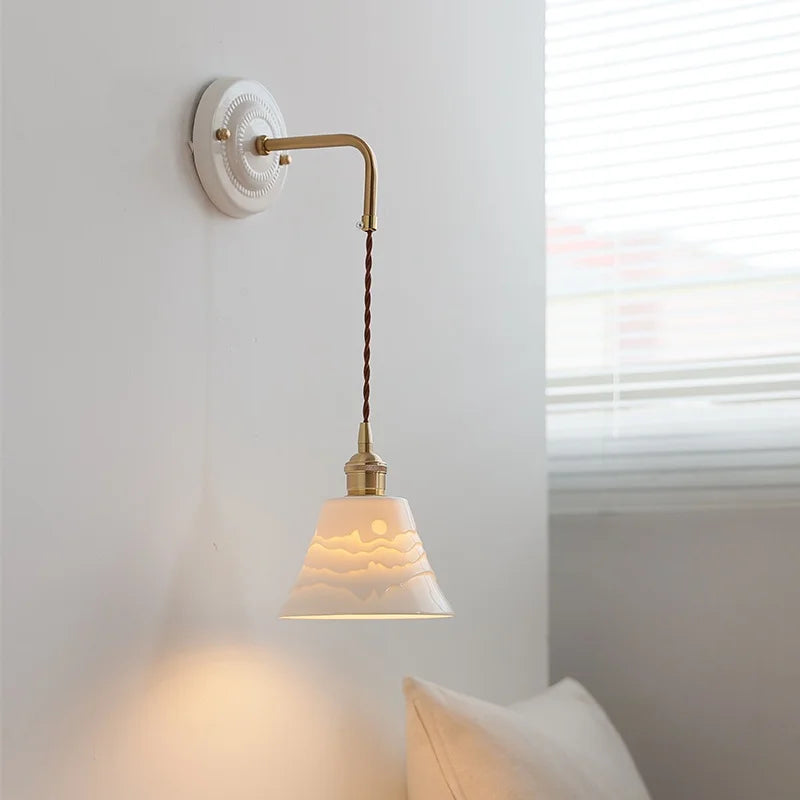 Afralia™ Copper Arm Vintage LED Wall Lamp 70CM Adjustable Wire Living Room Bedroom Light