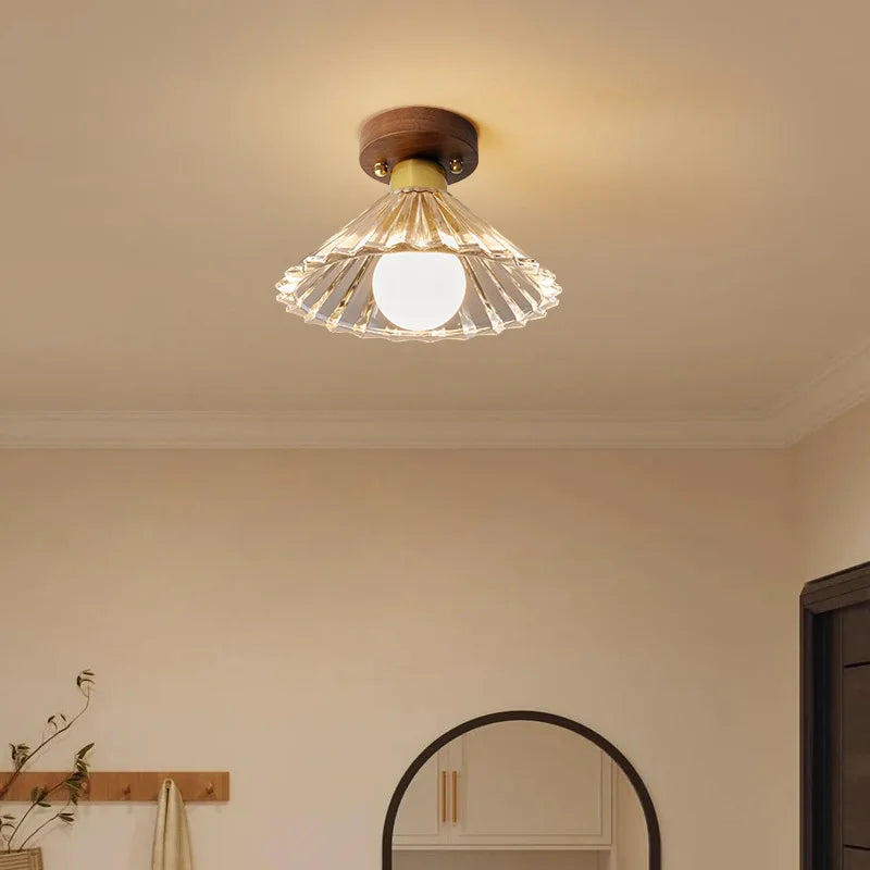 Wood Glass LED Ceiling Lamp Modern Kitchen Living Room Light Fixture