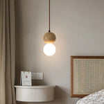 Afralia™ Yellow Travertine Glass LED Pendant Light Fixture for Bedroom, Dining, Living Room