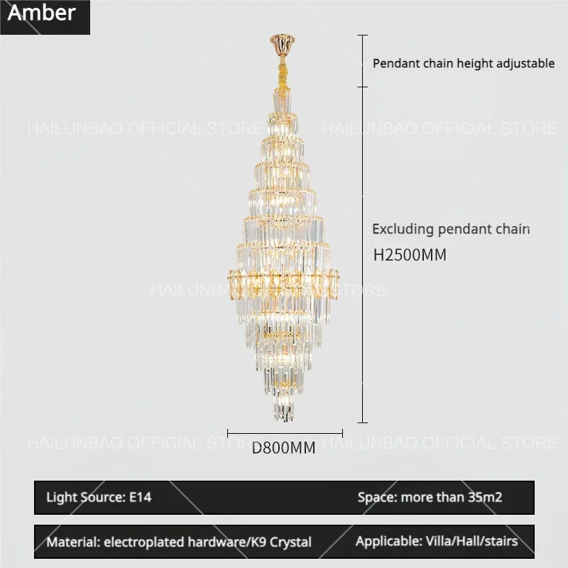 Hollow Spiral Staircase Chandelier | Modern Long Crystal Light for Villa Livingroom