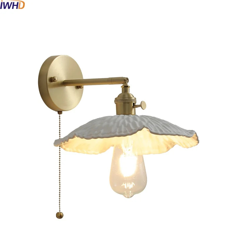 Ceramic Copper LED Wall Light with Pull Chain Switch for Modern Nordic Home Decor