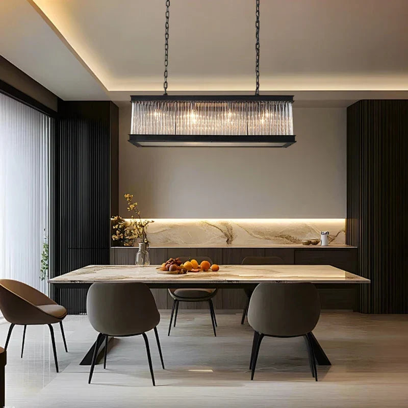 Crystal Rectangle Chandelier: Classic Retro Nordic Ceiling Hanglamp for Dining Room.