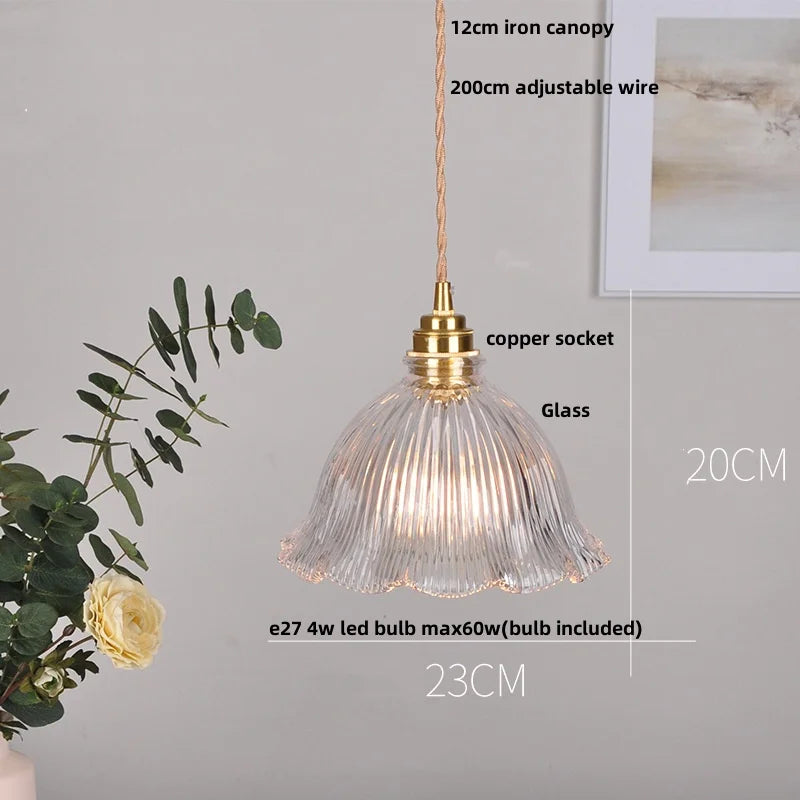 Clear Glass LED Pendant Light Fixture Modern Copper Knob Switch Hang Lamp