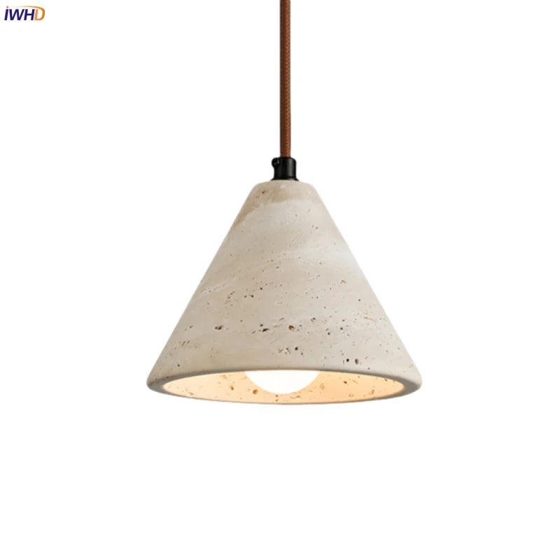 Wabi Sabi Yellow Travertine Conical Stone LED Pendant Lamp for Kitchen House