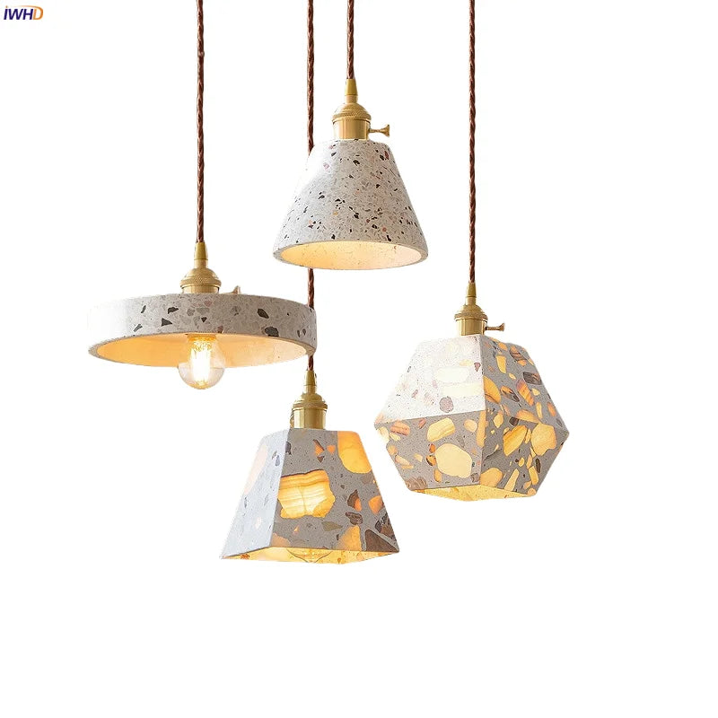 Afralia™ Terrazzo Stone LED Pendant Lamp with Copper Knob Switch