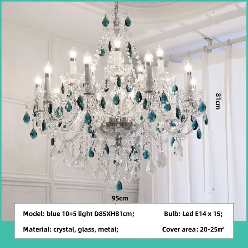 Blue Crystal Chandelier: Luxury E14 Pendant Lights for Living Room and Bedroom